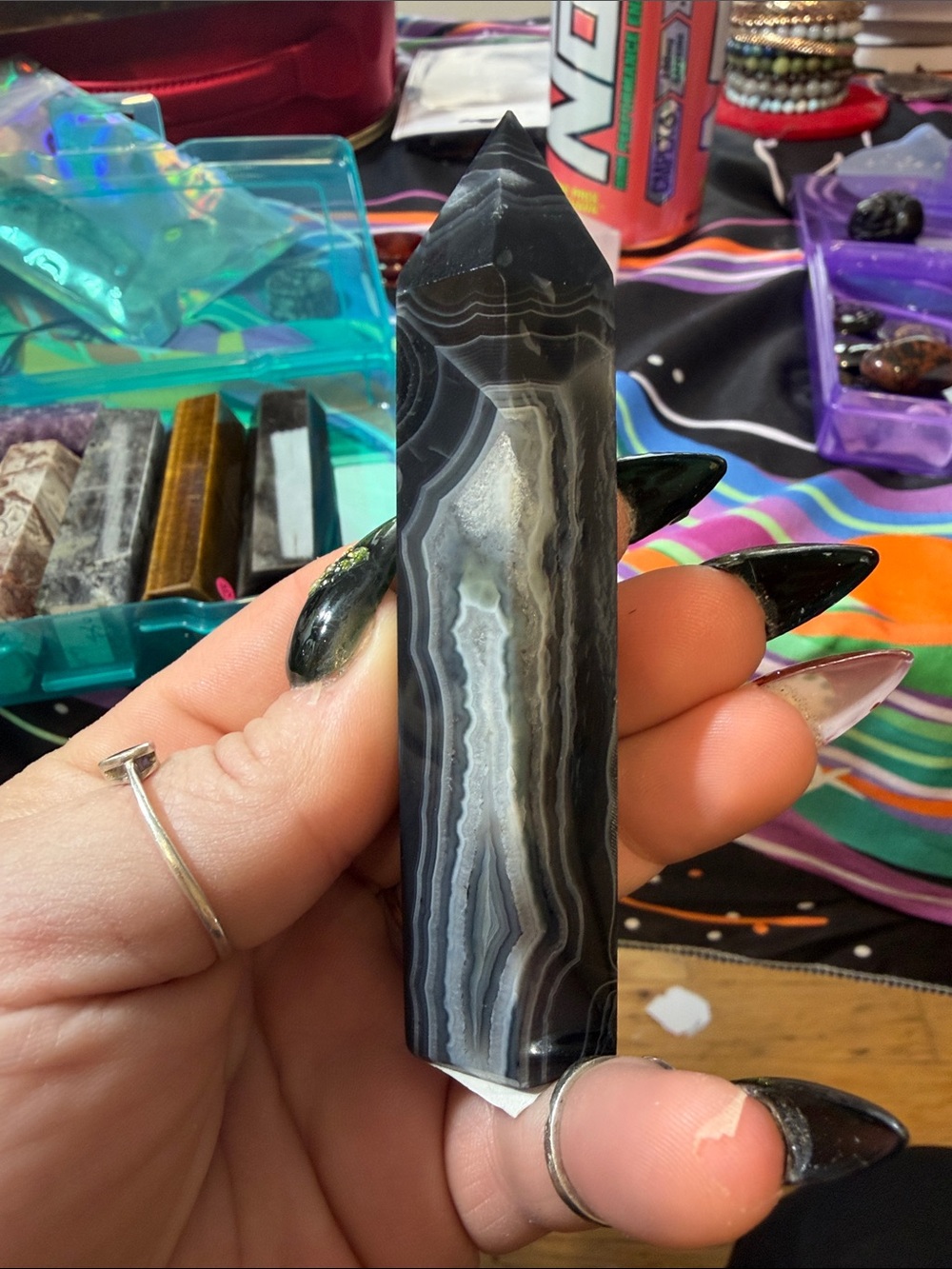 Black & White Banded Agate Tower - Polished Crystal Accent